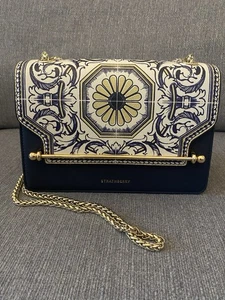 Strathberry East West Tile Printed Cross Body Bag Blue Vanilla - Picture 1 of 6