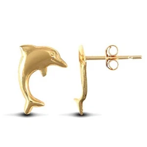 9ct Gold Dolphin Earrings Dolphin Stud Earrings Butterfly Fastener Solid 9ct - Picture 1 of 8