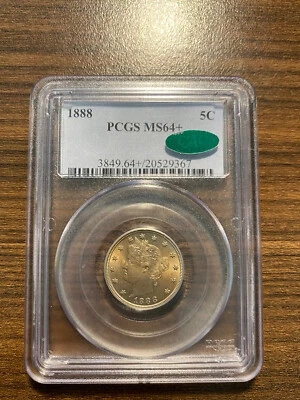 1888-P Liberty Nickel V-Nickel 5C PCGS MS 64+ PLUS CAC Type 2, With "CENTS" RARE - Image 1 of 4