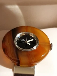Orologio design anni 70 in vero onice giallo carica manuale vintage nuovo NOS - Foto 1 di 12