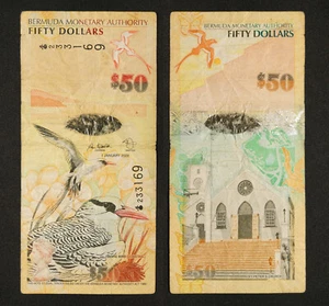 🇧🇲 Bermuda 50 Dollars 2009 P-61 🧅 Onion-Prefix Red-Billed Tropicbird VG-F - Picture 1 of 1