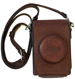 GENUINE LEATHER LEICA D-LUX 5 CAMERA CASE HARD CROSSBODY BAG STRAP DARK BROWN - Picture 1 of 21