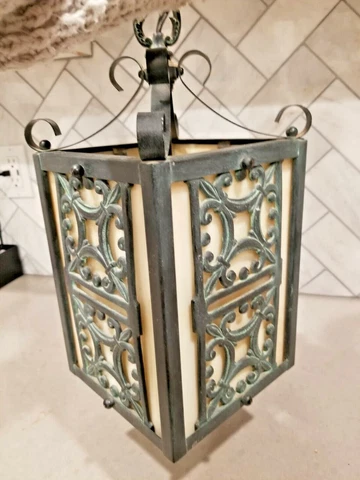Estate find!  Antique art nouveau slag glass ceiling pendant chandelier Cover