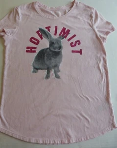 Old Navy Girls Pink Short Sleeve T Shirt Hoptimist Bunny Size 16 - Picture 1 of 5