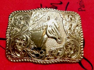Crumrine gioiellieri e argentiere bronzo testa di cavallo El Aturo USA fibbia - Foto 1 di 9