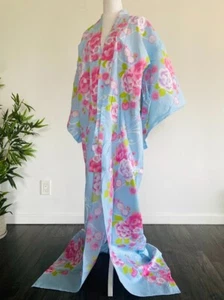 Baby Blue Vintage Cotton Japanese Yukata Summer Kimono Robe Costume Dress B14 - Picture 1 of 9