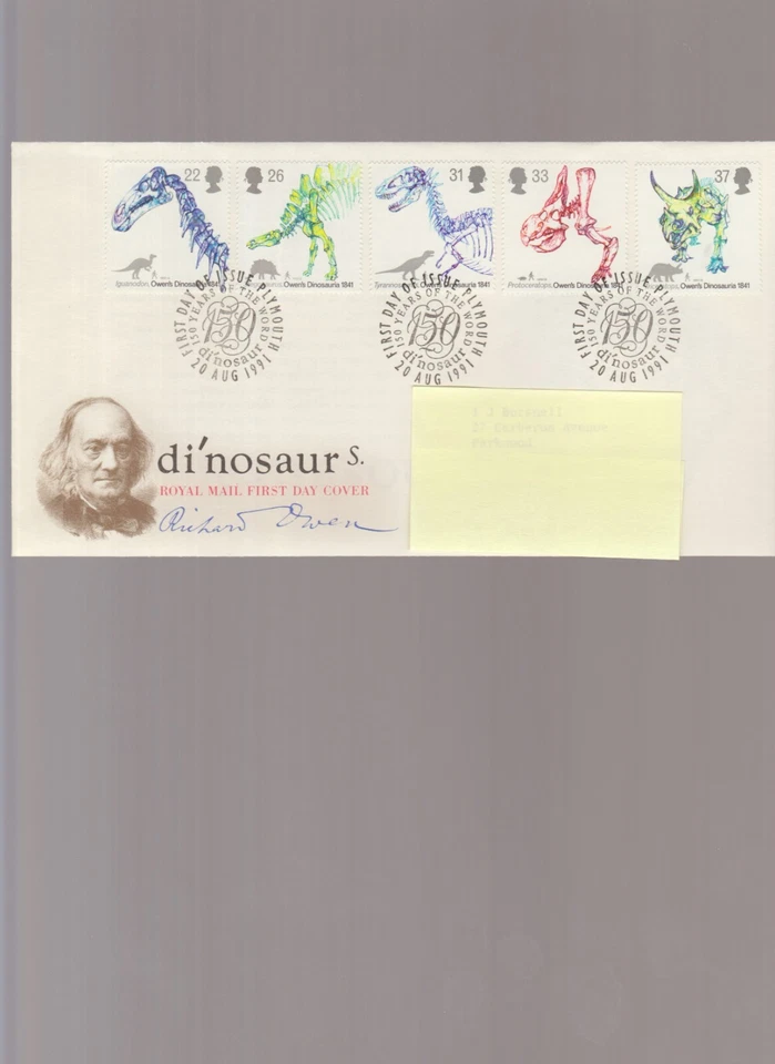 British First Day Cover -Dinosaur 20/8/1991 - Plymouth - Image 1 of 1