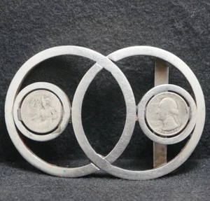 WF15175 VINTAGE 1970s *U.S.A. QUARTERS* STAINLESS STEEL BICENTENIAL BELT BUCKLE - Picture 1 of 2