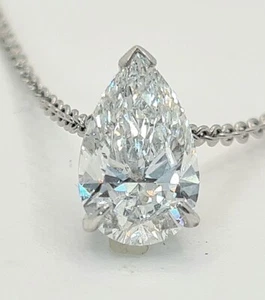 3 Ct Pear Shaped E VS Lab Grown Diamond Pendant Necklace 14k White Gold W/ Chain - Picture 1 of 6