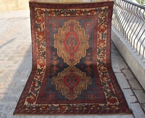 Antigua alfombra geométrica afgana Baluchi 5x7 pies azul tribal alfombra de lana persa - Imagen 1 de 11