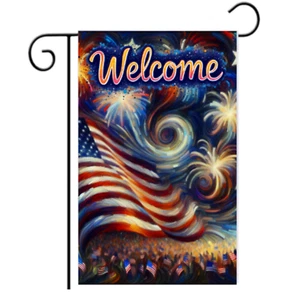 4th Of July Patriotic Garden Flag 12x18 Welcome Outdoor Yard Decor Fireworks New - Picture 1 of 5