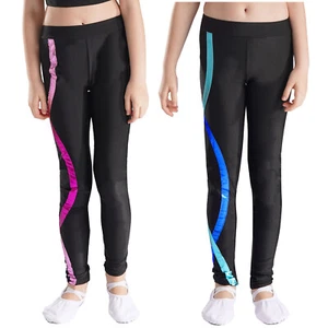 Kids Girls Tights Athletic Trousers Colorful Striped Pants Running Costume Yoga - Picture 1 of 18