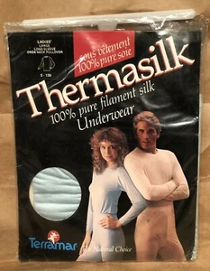 Silk Base Layer TERRAMAR THERMASILK Women's TOP Shirt 100% SILK Baby Blue Large - Picture 1 of 7