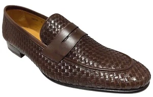 Pigato Mens Woven Brown Leather Handmade Slip On Dress Shoes 38946 Made in Spain - Picture 1 of 5