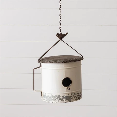 Rustic Hanging Canister With Handle Birdhouse Cover