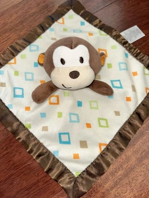 Manta de seguridad Garanimals Mono Bebé Lovey de felpa satinada marrón estampado de diamantes Foto 1 de 4