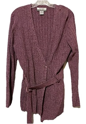 Suéter Cárdigan Acanalado Nine & Co Talla Grande Tejido con Cinturón 1 Botón Foto 1 de 4