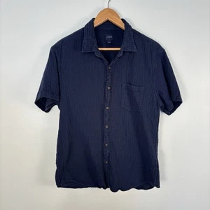 J.Crew Factory Men's L Short-Sleeve Gauze Shirt Navy Blue Button Down BR546 - Picture 1 of 5