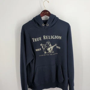 True Religion Metallic Buddha World Tour Graphic Pullover Hoodie Navy Blue 2XL - Picture 1 of 7