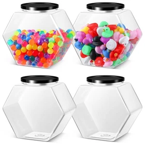4 Pcs 129 oz Plastic Candy Jars with Lids Hexagon Cookie Jars for Kitchen Cou... - Picture 1 of 6