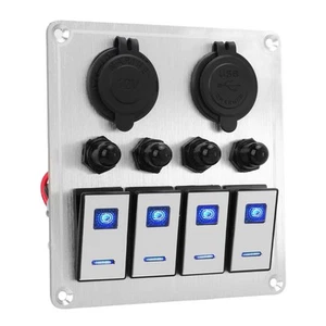 4 Gang Rocker Switch Panel Waterproof Marine Boat Toggle Switch Panel Silver - Photo 1 sur 12