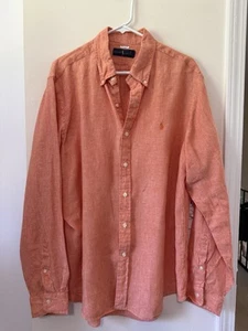 Camisa Ralph Lauren Hombre Naranja Lino Talla XL Excelente - Imagen 1 de 3