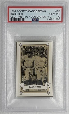 1992 Sports Cards News Babe Ruth #53 Old Time Tobacco Cards H/C PSA 10 Gem Mint - Image 1 of 2