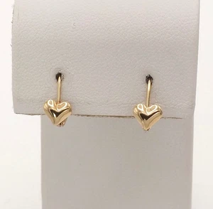 14k Yellow Gold Heart Drop Leverback Earrings Baby Child Petite New - Picture 1 of 5