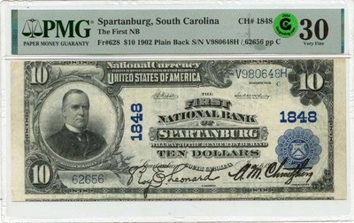 1902 $10 The First NB Spartanburg SC PMG VF30 GCC Green - Image 1 of 2