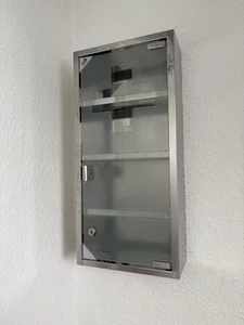 Medizinschrank Hausapotheke Arzneimittelschrank Edelstahl Glastür Abschließbar - Bild 1 von 9
