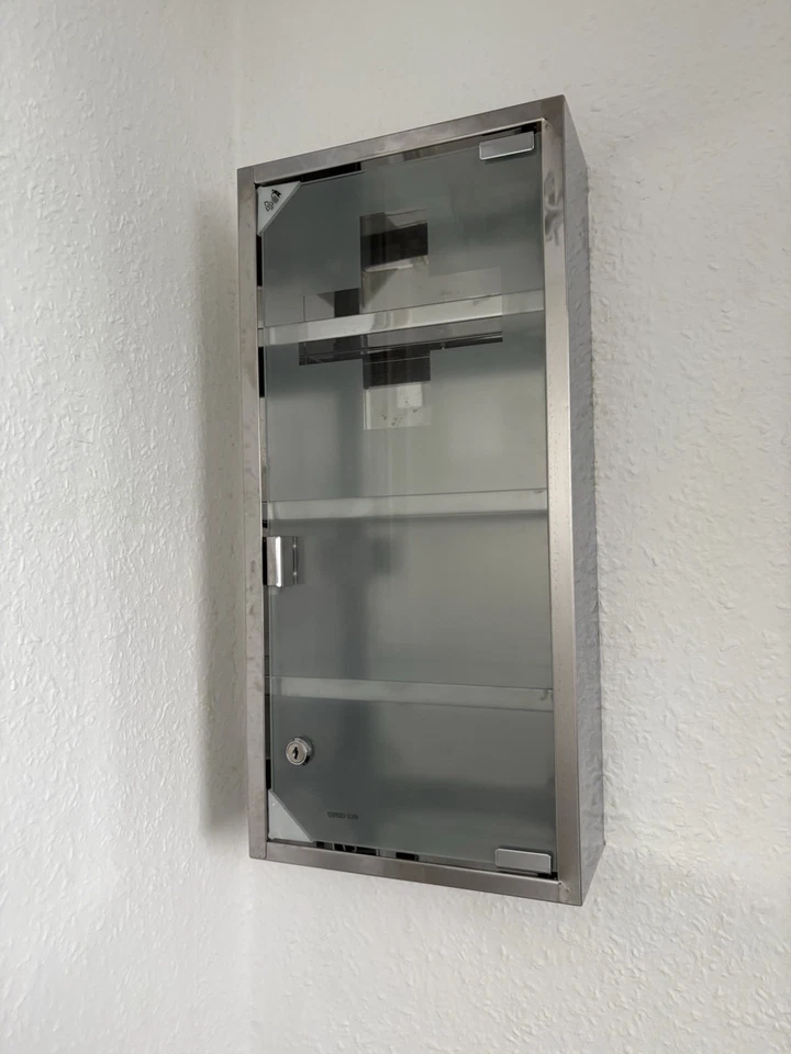 Medizinschrank Hausapotheke Arzneimittelschrank Edelstahl Glastür Abschließbar - Bild 1 von 4