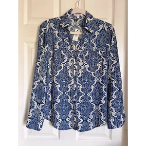 Camisa Express Portofino para mujer nueva con etiquetas azul pequeña lengüeta enrollable manga larga abotonada - Imagen 1 de 4