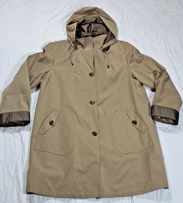 Chaqueta Abrigo de Lluvia Vintage MISS GALLERY Marrón Tostado con Capucha XL Forrada De Gran Tamaño Foto 1 de 4