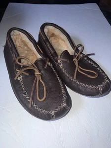 Minnetonka Elch Hausschuhe Herren Gr. 11 braun Lammfell gefüttert Mokassin Schuhe - Bild 1 von 10