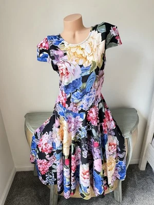 Marc Bouwer Unlimited 👀 MIDI Dress Sz L Floral Print A-line Bloomcore Crepe - Image 1 of 4