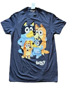 Bluey Family Graphic T-shirt Adult Size Small Heather Blue Short Sleeve Cute NWT - Picture 1 of 8