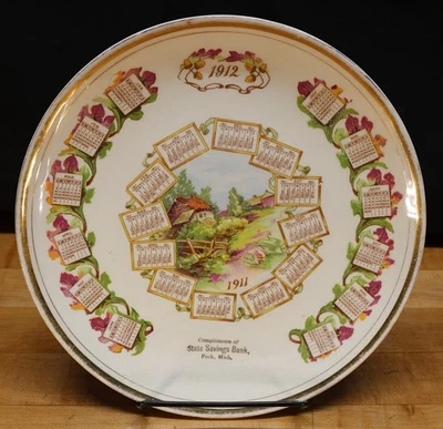 Antigua placa de calendario publicitario de caja de ahorros del estado de Michigan Peck 1911-12 Foto 1 de 4