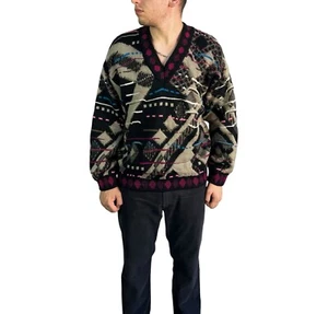 Vintage Coogi Men's Sweater Long Sleeve V-Neck 100% Wool 3D Knit Textured Size L - Picture 1 of 9