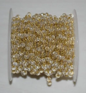 3mm Crystal Glass Bead Rosary Chain Gold Plated Wire Bulk Roll for DIY Jewelry - Picture 1 of 7