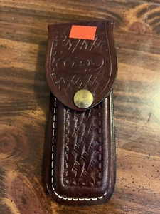 Vintage Case XX Dark Brown Leather Basket Weave Folding Knife Sheath 4" - Picture 1 of 2