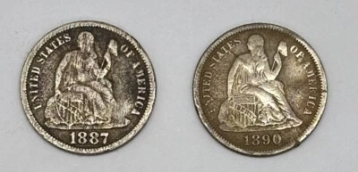 1887 and 1890 Silver Seated Liberty Dimes - Image 1 of 4