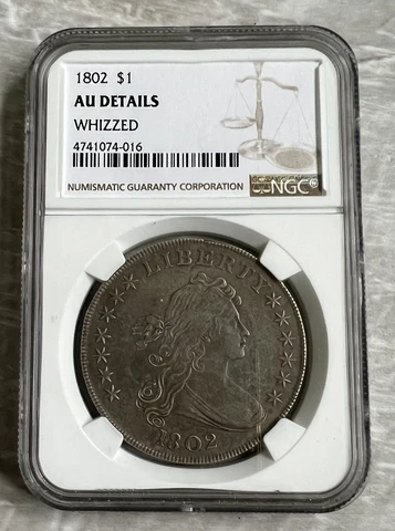 1802 $1 ANTIQUE Draped Bust Dollar AU DETAILS! (WHIZZED) RARE COLLECTIBLE COIN * Cover