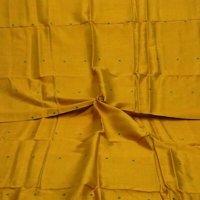 Vintage Mustard 100% Pure Silk Handloom Sari Remnant 4YD Craft Fabric Silk Scrap - Image 1 of 4