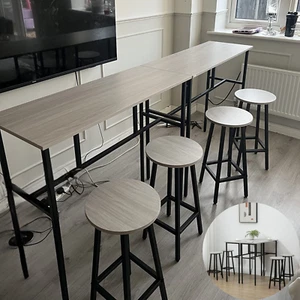 6 Piece Industrial Bar Table Set 2 Kitchen Breakfast Table 4 Stools Grey Compact - Picture 1 of 15