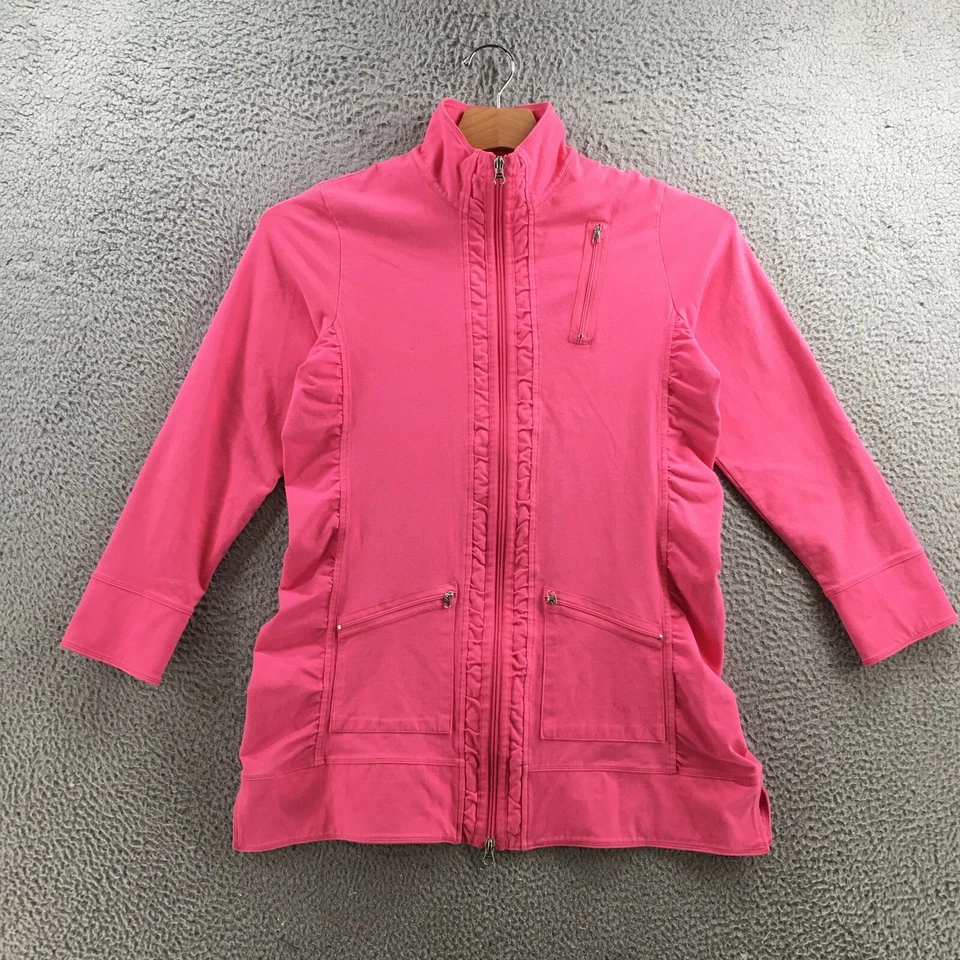 Jaqueta Buda Neon Feminina Grande Rosa Zíper Completo Manga Longa Bolsos com Zíper - Imagem 1 de 4