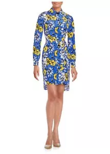 $ 368 Neu mit Etikett DVF Prita Blumendruck dahlienblau Seide Shirtkleid Größe 2 - Bild 1 von 12