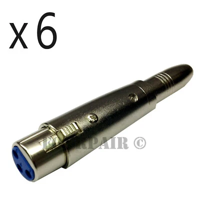 6 Pack - 3pin XLR Female to 1/4" 6.35mm Mono Jack Audio Microphone Mic Adapter - Image 1 of 4