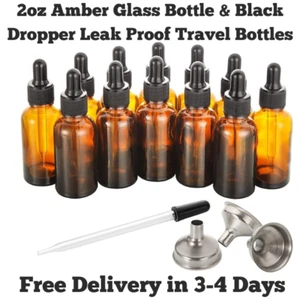 Botellas de aceite esencial y cuentagotas ámbar oscuro de 2 oz con 1 embudo y 4 etiquetas - Paquete de 12 - Imagen 1 de 11