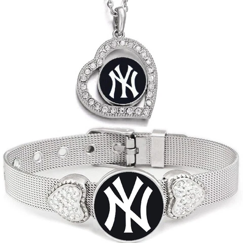 2PcSet New York Yankees Womens Sterling Silver Necklace With Bracelet Cover