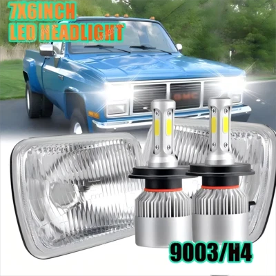 Pair 7x6" LED Headlights Hi-Lo DRL For GMC C1500 C2500 C3500 1979-86 - Image 1 of 4
